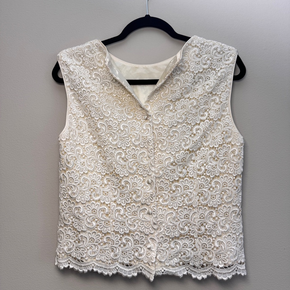 Talbots Cream Lace Sleeveless Blouse